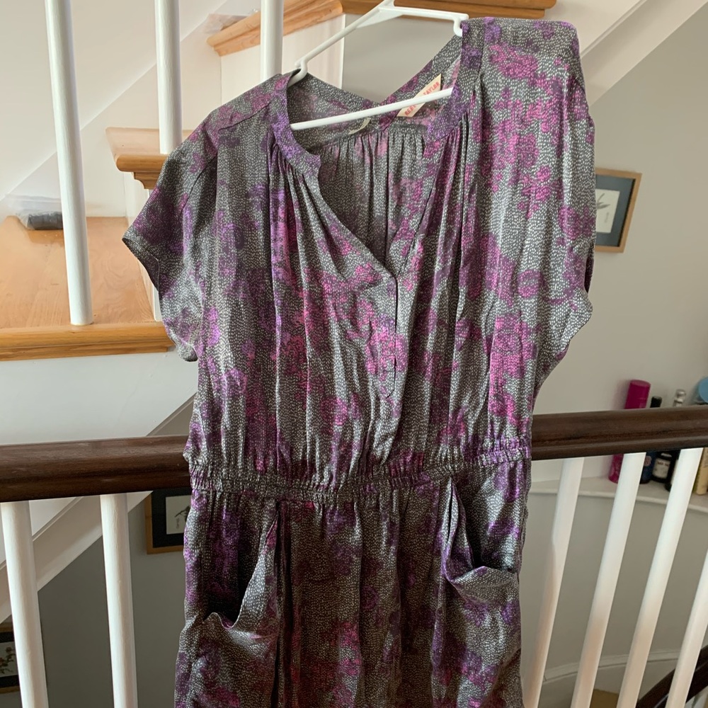 Rebecca Taylor 100% Silk gray/ purple floral dress